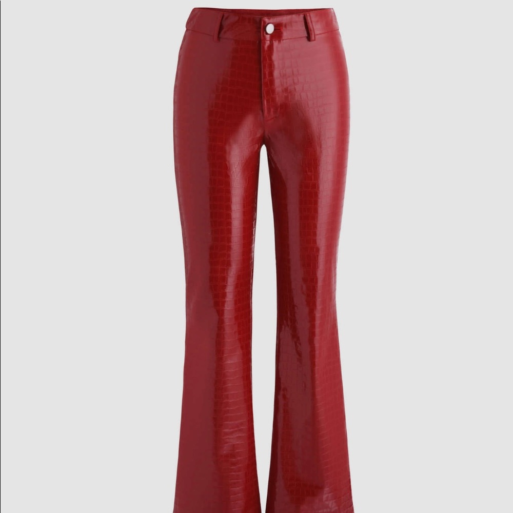 Cherry Red Faux Crocodile Leather Pants
